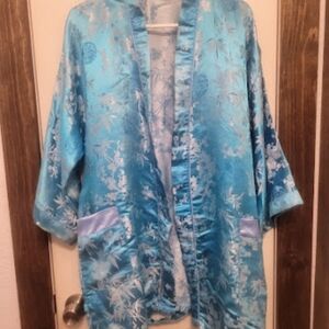 Vintage Japanese Kimono Style Robe Sky Blue